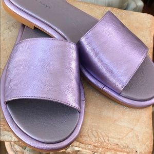 Pure Navy Lilac Leather Slides NIB